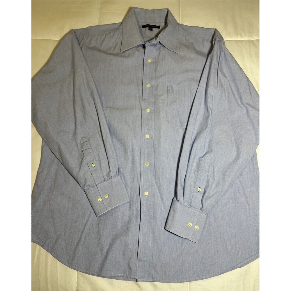 Tommy Hilfiger Men's Size 16.5 34-35 Blue Striped Long-Sleeve Button-Up Shirt